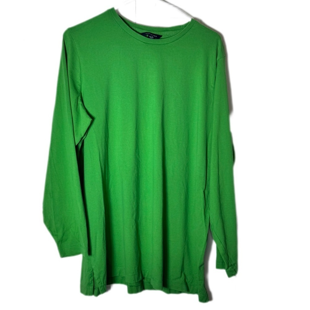 Lands End Green Scoop Neck Cotton Rib Long Sleeve T Shirt, 1X
